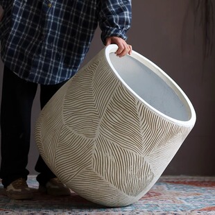 复古创意镁泥花盆客厅室内圆形特大号盆绿植龟背竹琴叶榕盆栽北欧