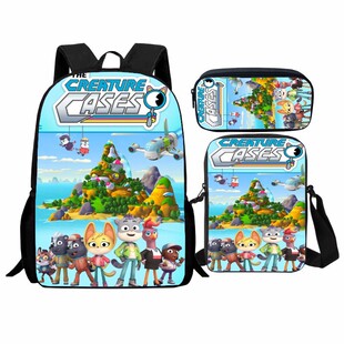 动物神探队小学生书包三件套卡通The Creature Cases双肩背包斜挎