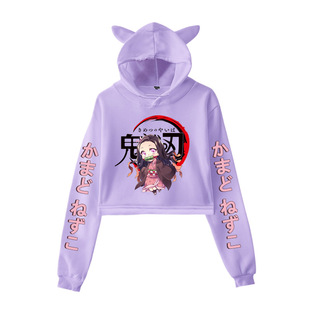 日漫kamado nezuko甜美女生时尚露脐猫耳朵卫衣短款加绒帽衫