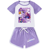 热销Kpop猎魔女团印花儿童短家居服运动套装