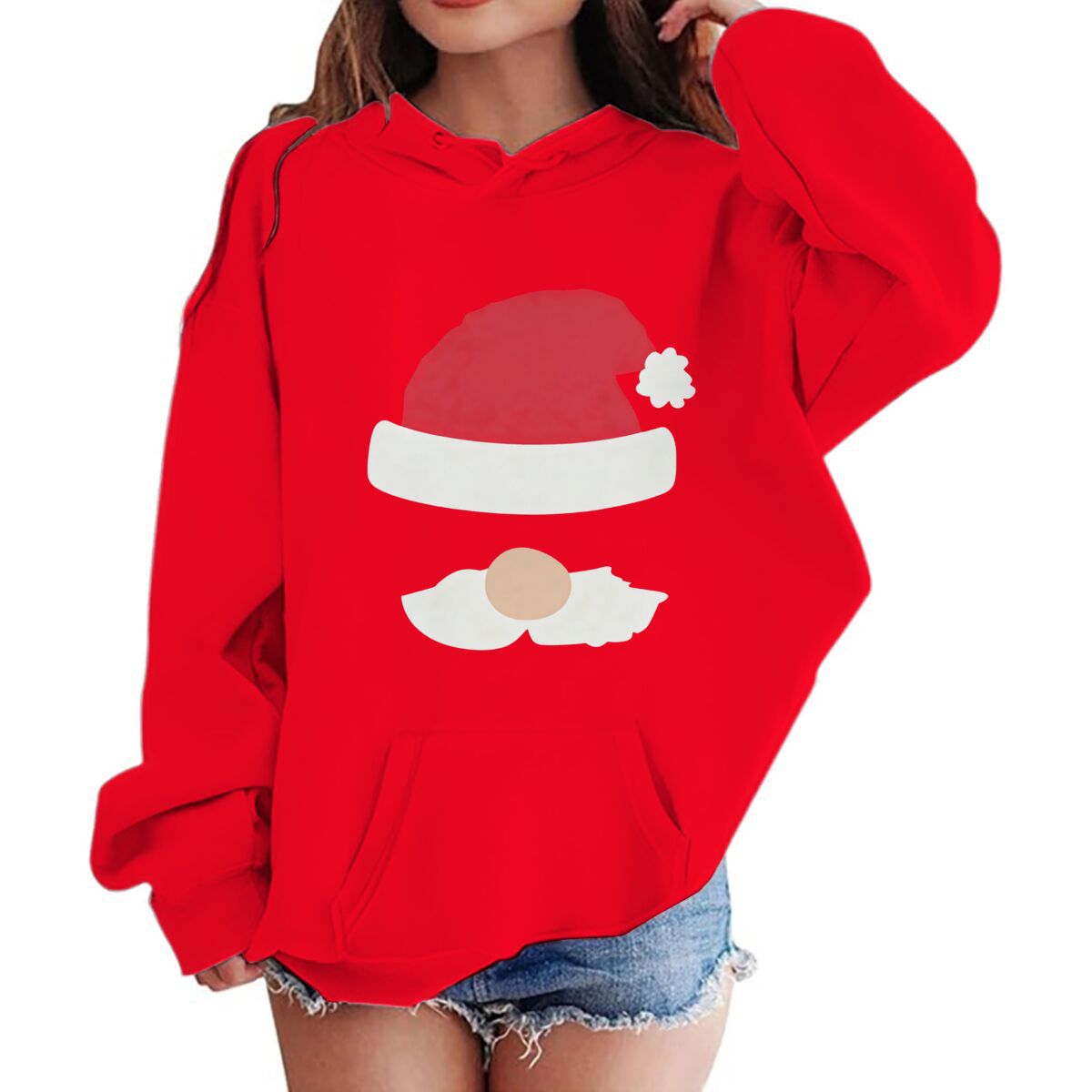 圣诞印花儿童加绒连帽衫