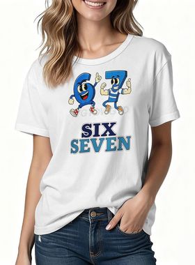 潮流Six Seven 67印花女装宽松套头衫上衣中性款圆领短袖T恤