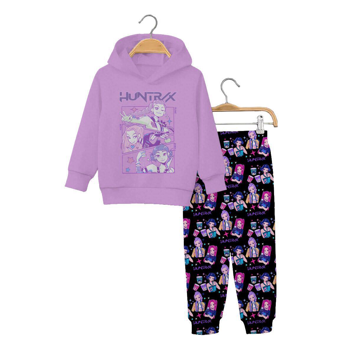 新款Kpop周边时尚男女童薄款连帽卫衣3D动漫印花长裤两件套