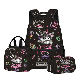 kuromi 学生书包背包午餐包笔袋三件套 印花三丽鸥库洛米 3D新品