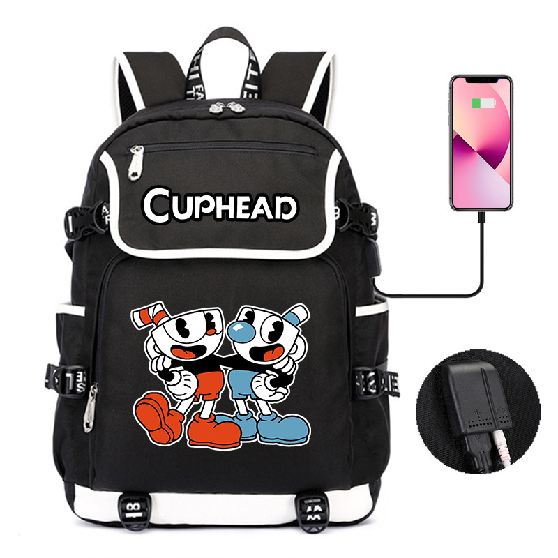 Cuphead茶杯头大冒险周边卡通图案 双肩背包 学生书包USB电脑包