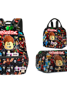 热销Roblox虚拟世界儿童休闲双肩背包学生书包餐包保温盒笔袋