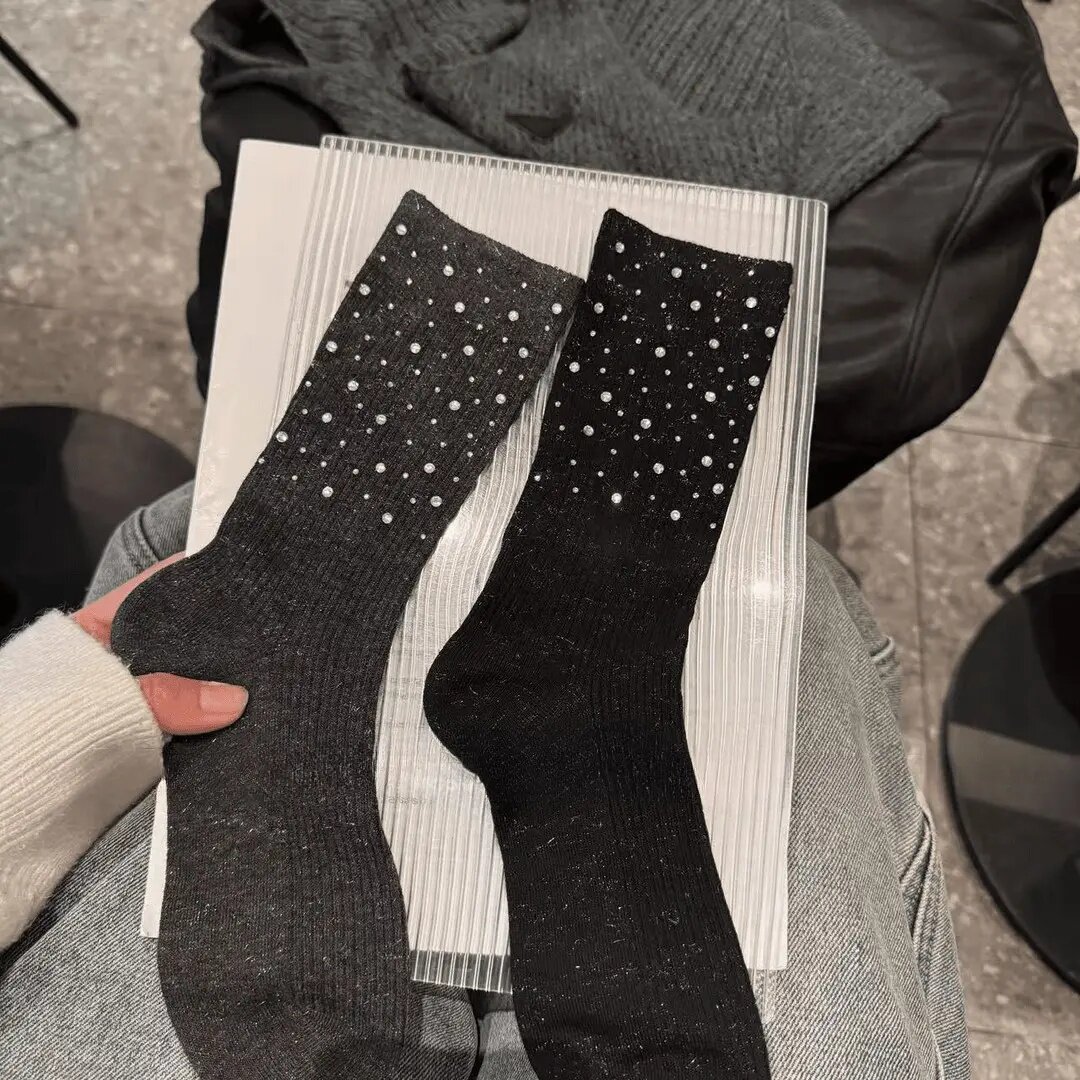 新款满钻水晶袜烫钻重工水钻高品质棉袜子女款潮袜装饰袜轻奢欧货