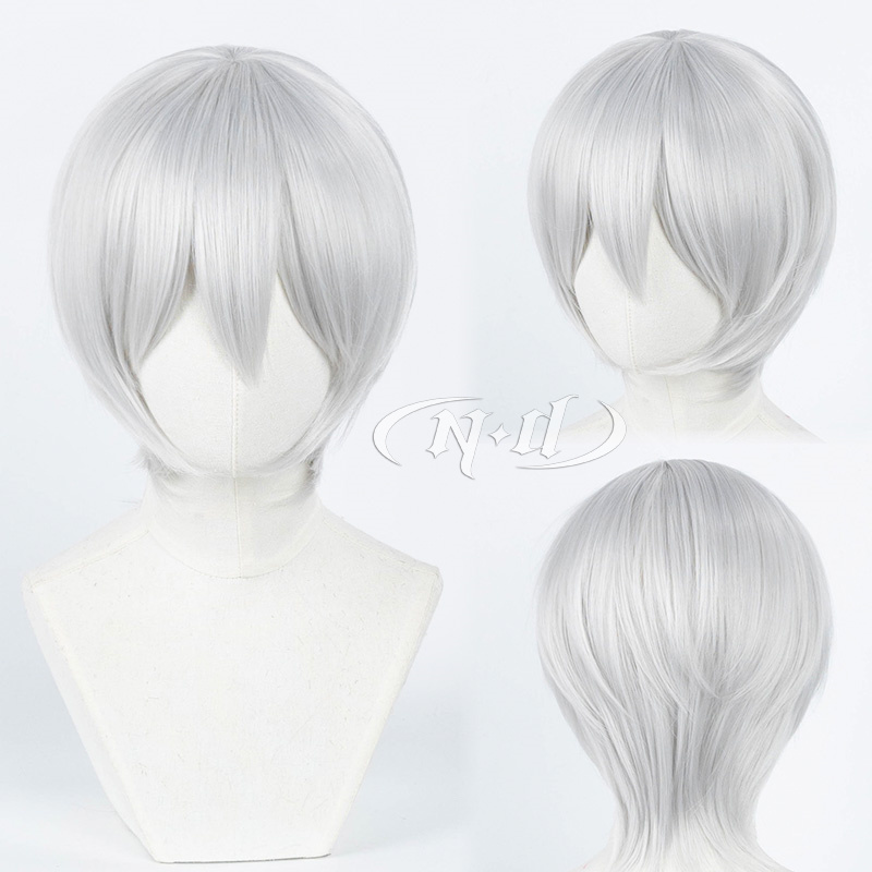 thumbnail for ND home universal scalp top MSN short hair 001-024 color cos wig silver gray white black dark tan ginger red face close
