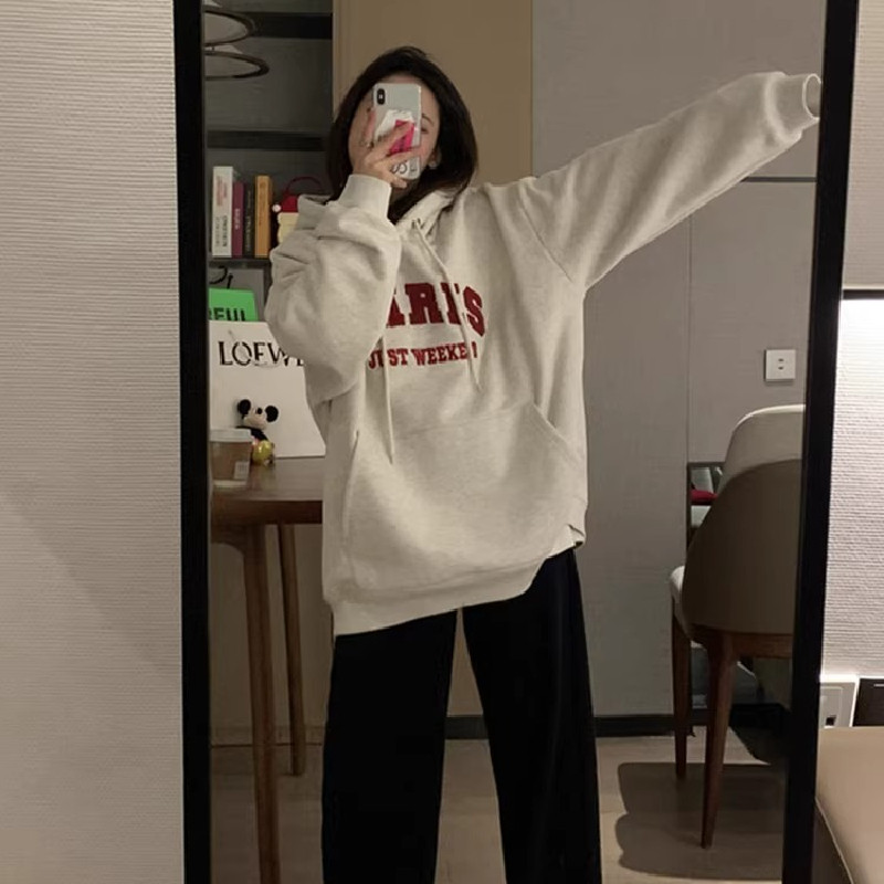 重磅美式复古字母带帽卫衣女春秋新款2025年新爆款ins潮外套小众