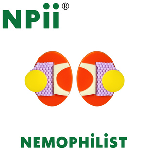 NPii几何图形橘色系抽象图案亚克力耳钉耳夹