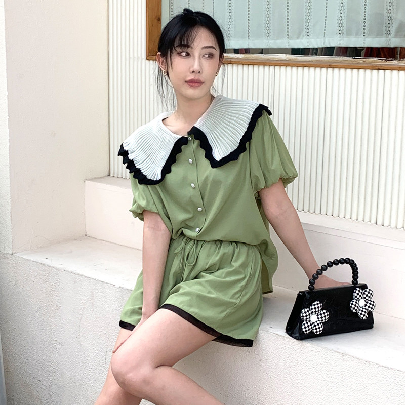 小清新夏季清凉时尚套装女装短袖薄款开衫上衣短裤两件套休闲装