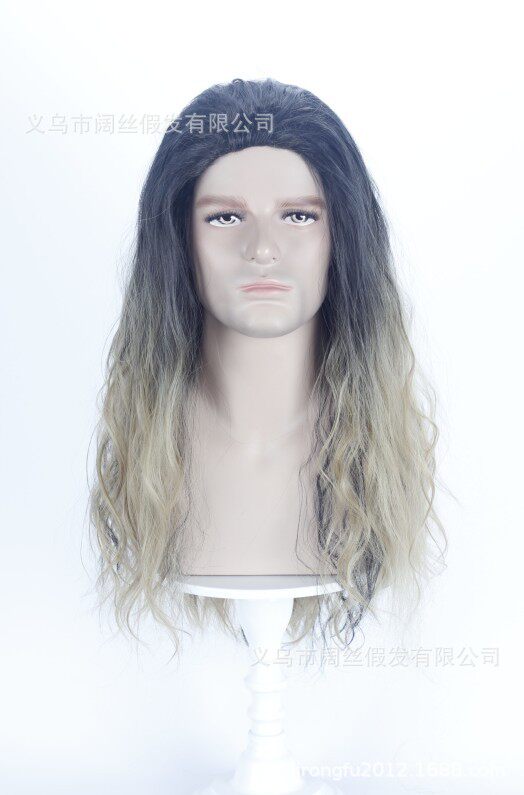 正义联盟亚瑟库瑞海王水行侠cos无刘海背头黑色渐变金卷假发 假毛