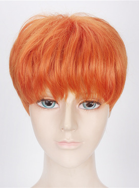 韩版男款橙色桔色橘红色短发假毛cosplay蓬松日常假发玩具
