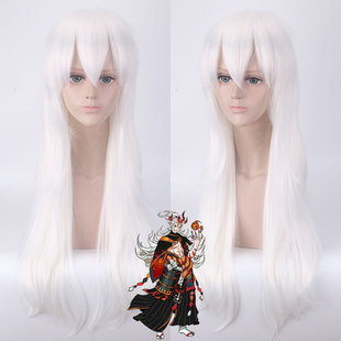 阴阳师 茨木童子加厚白色80cm长发长直发假毛大波浪卷cosplay假发