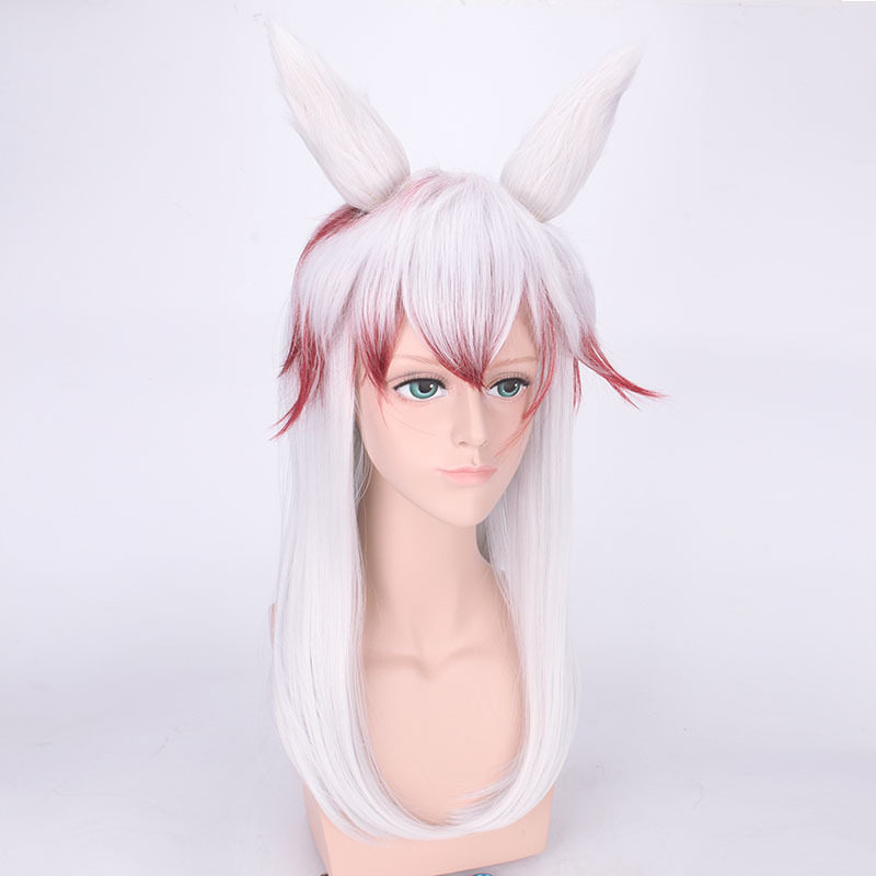 阴阳师 妖狐 风雅之士皮肤 白色长发混色渐变红色假毛cosplay假发