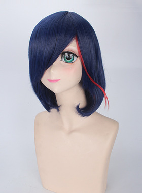 双斩少女KILL la KILL缠流子,深蓝色短发假毛+1缕红色cosplay假发