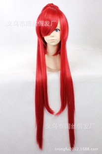 假发cosplay假毛天元突破红莲之眼优子100cm米红色古装长直发马尾