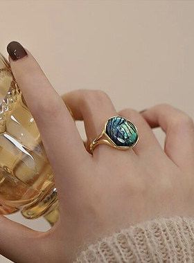 鲍鱼贝戒指复古可开口食指戒