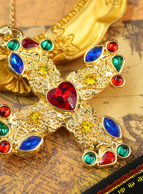 《马耳他》圣心彩色十字架项链法产打标百搭经典复古满钻毛衣链女