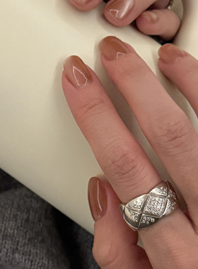 复古宫廷风菱格纹戒指女