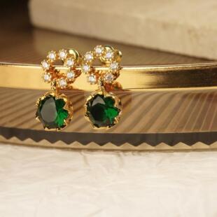 《斯拉瓦》满钻圆环祖母绿复古耳钉925银时尚百搭铜合金耳环耳饰