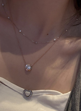 《小飞碟》卡家可叠戴单钻小飞碟泡泡项链女轻奢高级玫瑰金锁骨链