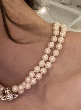 满钻小土星双层珍珠项链