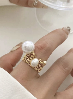 宫廷风蕾丝镂空珍珠戒指女