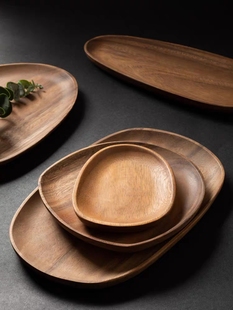 实木小托盘木杯托杯垫胡桃木不规则咖啡盘坚果点心盘木质餐具盘碟