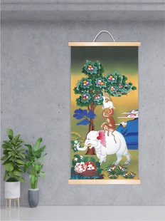 吉祥四瑞画像天地实木卷轴挂画新中式装饰画和睦祝福唐卡已装裱画