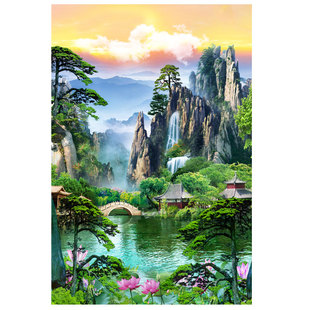 仙堂背景佛堂无动物活物山水画仙家背景堂口亭子贴画装饰壁纸贴纸