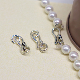 925纯银小米珠珍珠项链扣手链扣头DIY银饰配件加闭口圈防过敏N扣