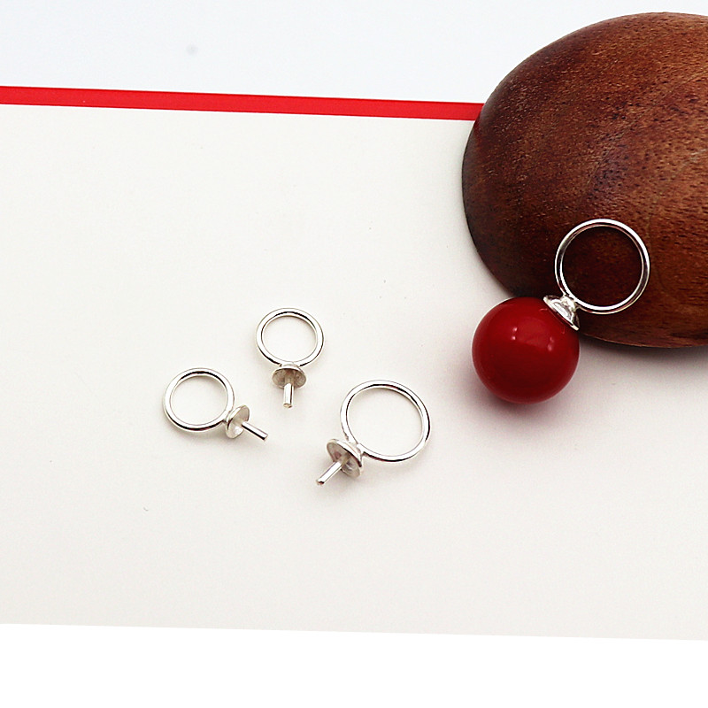 大圈吊环珠盘针珍珠空托帽串珠封口配件S925纯银吊坠耳环diy材料