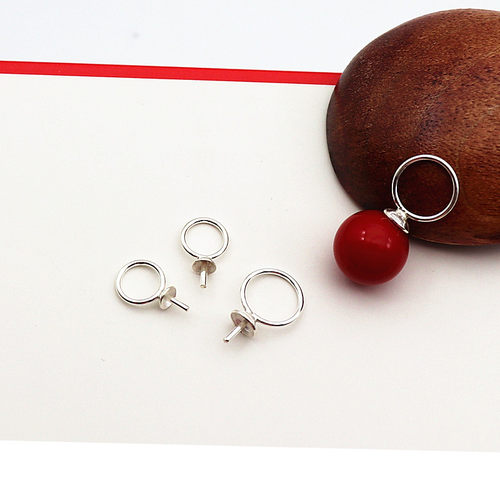 大圈吊环珠盘针S925纯银珍珠空托