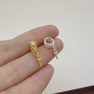 S925纯银万能吊坠空托diy镶嵌珍珠水晶项链坠子珠子托配件大圆环