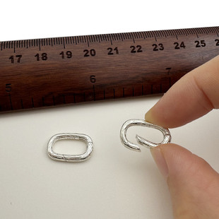 S925纯银长方形锁扣跑环开口圈diy项链和吊坠连接扣子粗银环配件