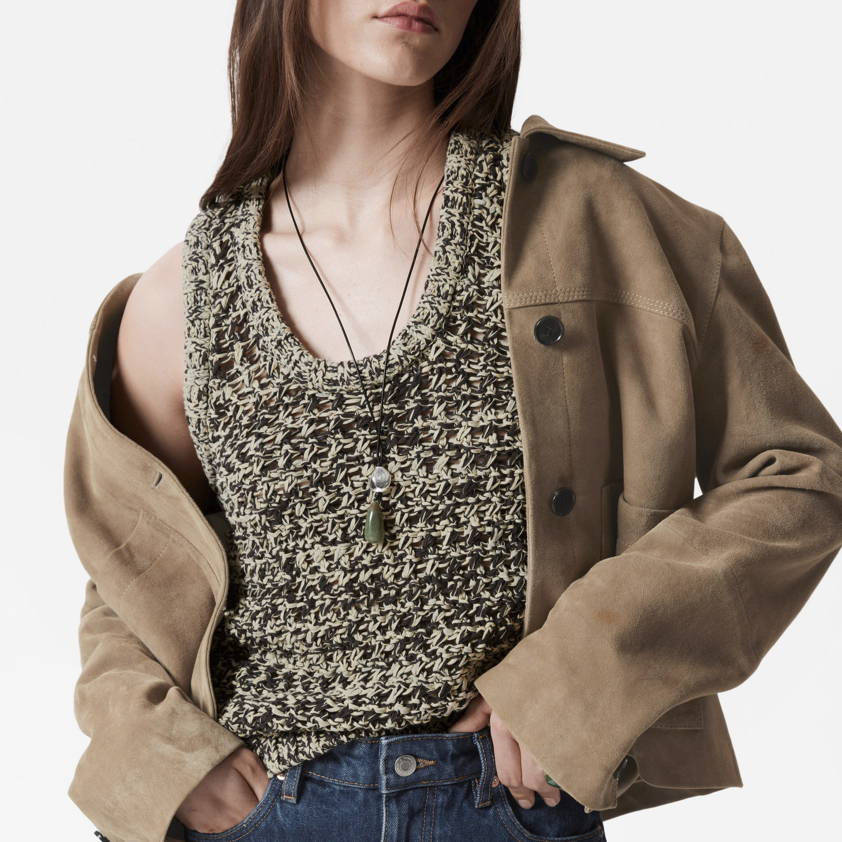 OS25春夏新款针织背心U型领无袖镂空棉纱宽松上衣 ST1269343001