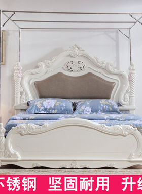 全不锈钢加固蚊帐三开门落地宫廷免打孔压脚加长防蚊白色送挂杆