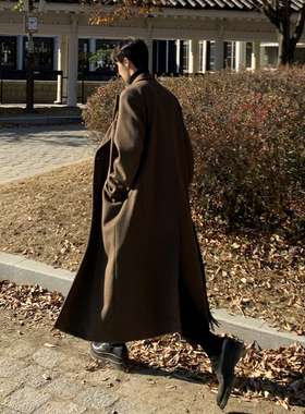 毛呢大衣男过膝秋冬风衣韩版英伦风高级感长款宽松高个子羊绒外套