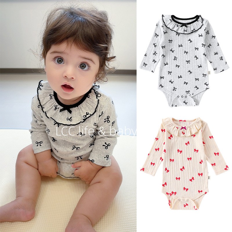 婴儿长袖包屁衣秋季纯棉a类新生儿衣服宝宝花边领哈衣爬爬服