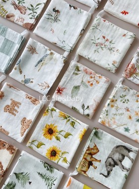 北欧双层竹棉crib婴儿围嘴口水巾纱布小方巾宝宝手帕洗脸巾28cm