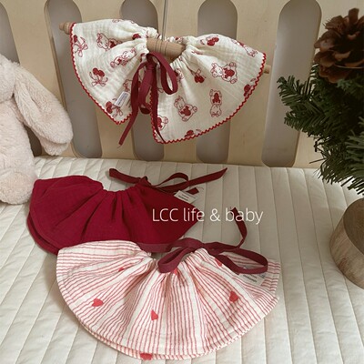 2026新年款宝宝纯棉纱布口水巾系带围嘴围兜婴儿防吐奶圣诞节