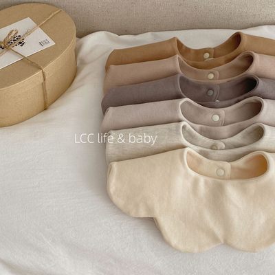 韩版婴儿口水巾宝宝纯棉A类花瓣围兜纯色加厚双面口水巾秋冬1-3岁