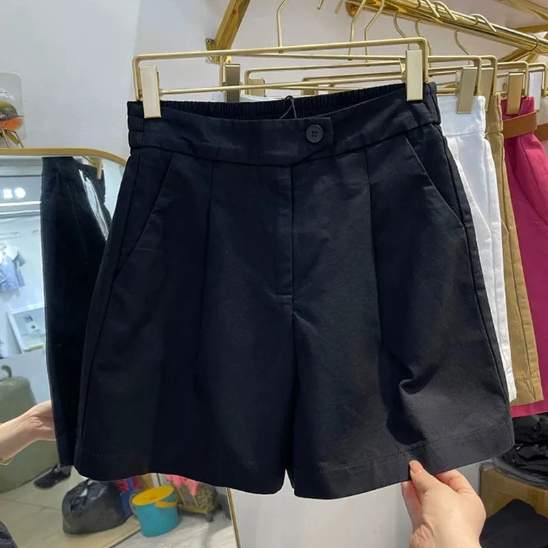 黑色高腰显瘦五分裤阔腿短裤女夏季百搭休闲工装热裤时尚简洁