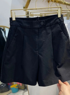 黑色高腰显瘦五分裤阔腿短裤女夏季百搭休闲工装热裤时尚简洁