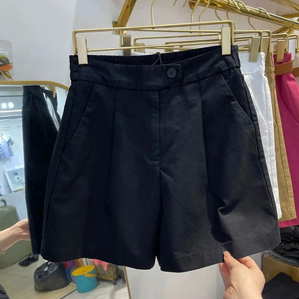 黑色高腰显瘦五分裤阔腿短裤女夏季百搭休闲工装热裤时尚简洁