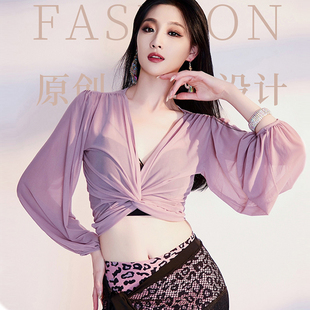 迷迭舞原创秋冬新款肚皮舞上衣东方舞练功服长袖开衫水纱上衣舞蹈