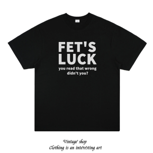 wrong趣味ins美式 t恤 LUCK 半袖 纯棉夏季 短袖 that read you FET