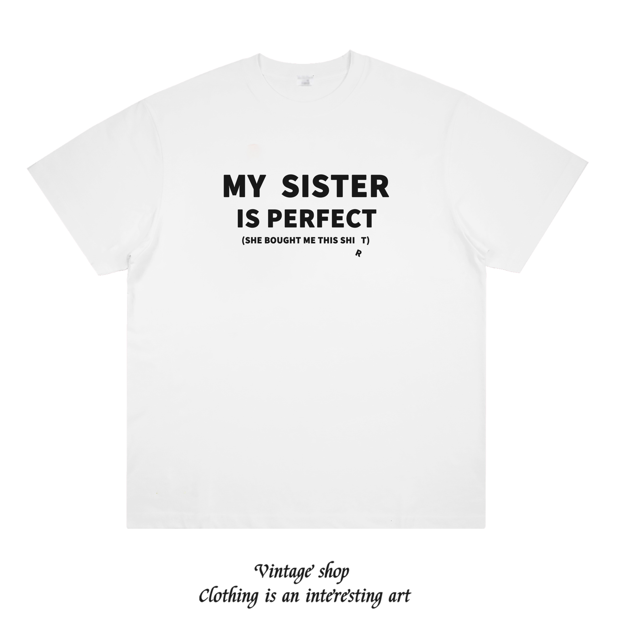 My sister is perfect 掉落R字母 美式情侣半袖T恤创纯棉短袖