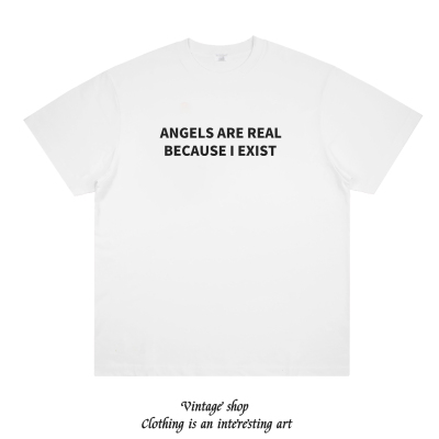 ANGELS ARE REAL BECAUSE I EXIST 美式辣妹宽松正肩打底短袖T恤